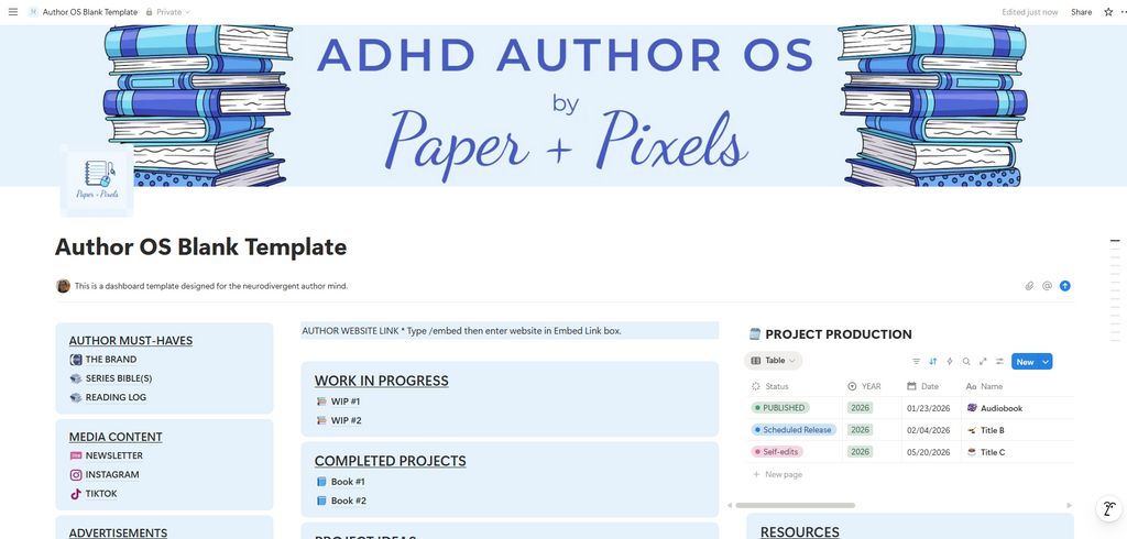 ADHD Author OS - Notion Dashboard