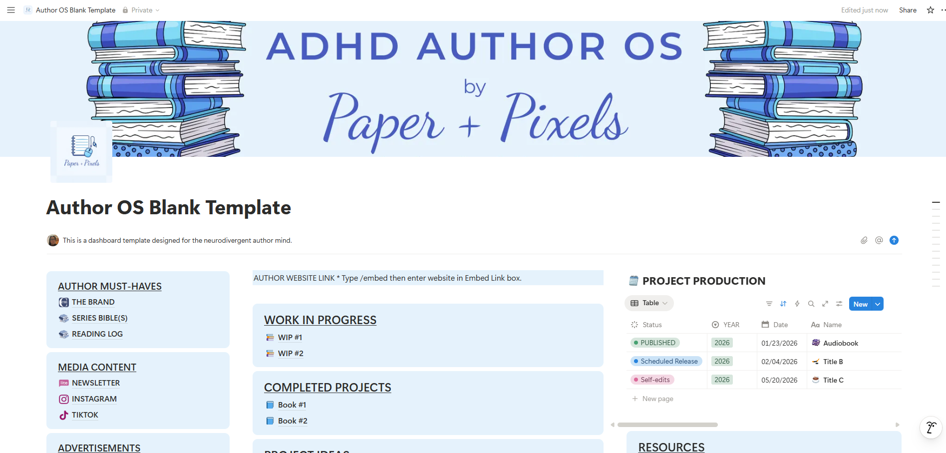 ADHD Author OS - Notion Dashboard